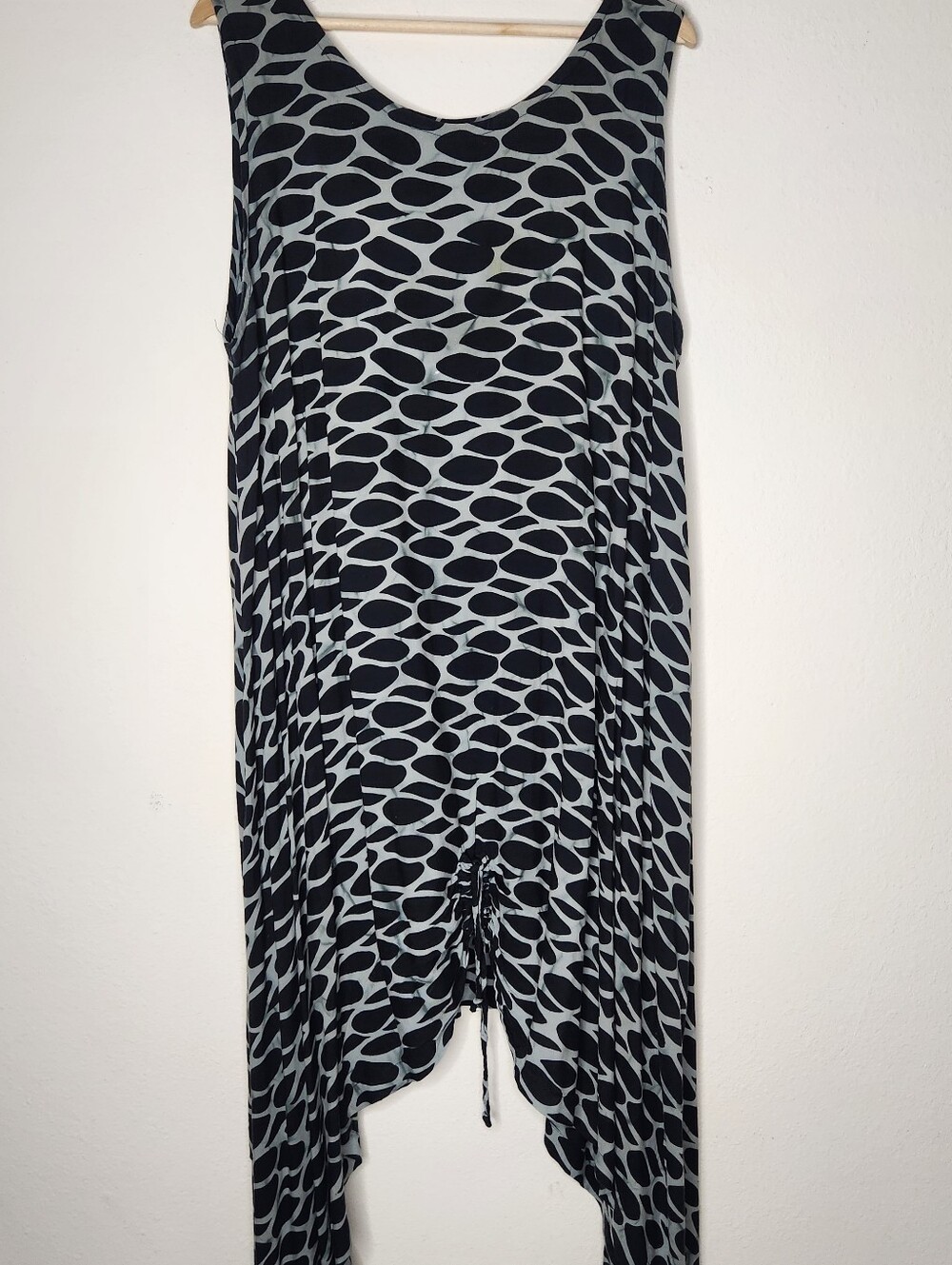 Luna Serena Womens 2X Plus Tank Dress Abstract Ruched Center Black Gray